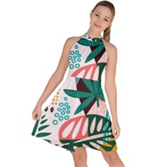 Abstract Seamless Pattern With Tropical Leaves Sleeveless Halter Neck A-line Dress by Hannah976