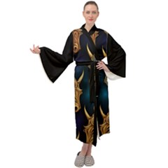 Schwarz Pferde Muster Maxi Velvet Kimono by 2607694c