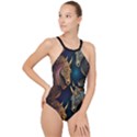 Schwarz pferde muster High Neck One Piece Swimsuit View1