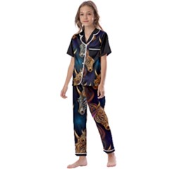 Schwarz Pferde Muster Kids  Satin Short Sleeve Pajamas Set by 2607694c