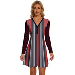 Streifen Long Sleeve Deep V Mini Dress  by 2607694c