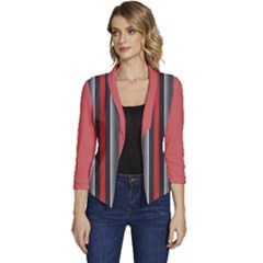 Rosa Grau Streifen Women s Casual 3/4 Sleeve Spring Jacket by 2607694c