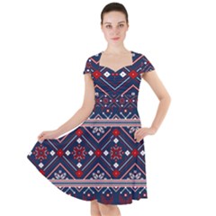 Ukrainian Folk Seamless Pattern Ornament Art Cap Sleeve Midi Dress With Pockets by Bedest