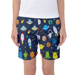 Big Set Cute Astronauts Space Planets Stars Aliens Rockets Ufo Constellations Satellite Moon Rover V Women s Basketball Shorts by Bedest