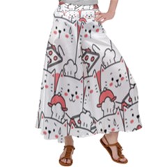 Cute Cat Chef Cooking Seamless Pattern Cartoon Women s Satin Palazzo Pants by Bedest