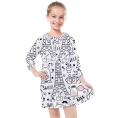 Big Collection With Hand Drawn Objects Valentines Day Kids  Quarter Sleeve Shirt Dress by Bedest