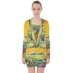 Grateful Dead Golden Road V-neck Bodycon Long Sleeve Dress by Bedest