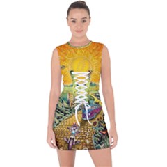 Grateful Dead Golden Road Lace Up Front Bodycon Dress by Bedest