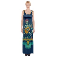 Grateful Dead Singing Skeleton Thigh Split Maxi Dress by Bedest