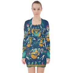 Grateful Dead Singing Skeleton V-neck Bodycon Long Sleeve Dress by Bedest