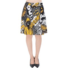 Boom Bang Art Crazy Drawing Graffiti Hello Retro Sayings Yellow Velvet High Waist Skirt by Bedest