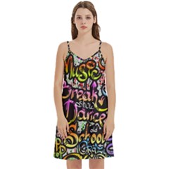 Graffiti Word Seamless Pattern Mini Camis Dress With Pockets by Bedest