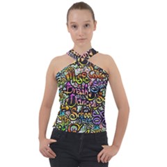 Graffiti Word Seamless Pattern Cross Neck Velour Top by Bedest