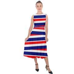 Red-white-blue-patriotic-ribbons Midi Tie-back Chiffon Dress by Ravend