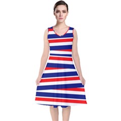 Red-white-blue-patriotic-ribbons V-neck Midi Sleeveless Dress  by Ravend