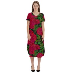 Seamless Pattern With Colorful Bush Roses T-shirt Midi Dress With Pockets by Ket1n9