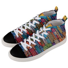 City New York Nyc Skyscraper Skyline Downtown Night Business Urban Travel Landmark Building Architec Men s Mid-top Canvas Sneakers by Posterlux