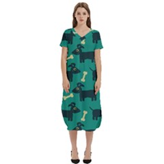 Happy Dogs Animals Pattern T-shirt Midi Dress With Pockets by Ket1n9