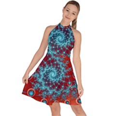 Fractal Pattern Background Sleeveless Halter Neck A-line Dress by Ket1n9