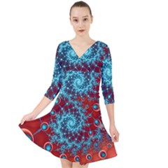 Fractal Pattern Background Quarter Sleeve Front Wrap Dress by Ket1n9