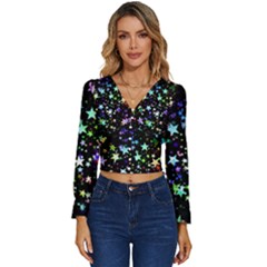 Christmas Star Gloss Lights Light Long Sleeve V-neck Top by Ket1n9