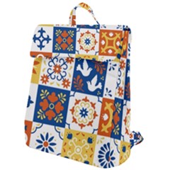 Mexican Talavera Pattern Ceramic Tiles With Flower Leaves Bird Ornaments Traditional Majolica Style Flap Top Backpack by Ket1n9