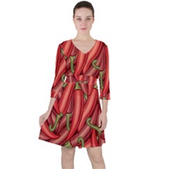 Seamless-chili-pepper-pattern Quarter Sleeve Ruffle Waist Dress by Ket1n9