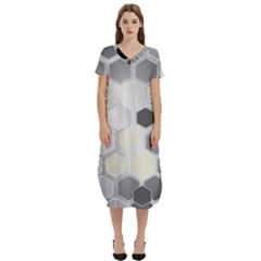 Honeycomb Pattern T-shirt Midi Dress With Pockets by Ket1n9