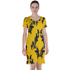 Yellow Regal Filagree Pattern Short Sleeve Nightdress by Azkajaya