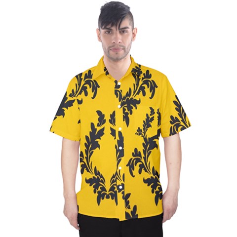 Yellow Regal Filagree Pattern Men s Hawaii Shirt by Azkajaya