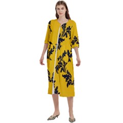 Yellow Regal Filagree Pattern Women s Cotton 3/4 Sleeve Nightgown by Azkajaya