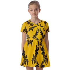 Yellow Regal Filagree Pattern Kids  Short Sleeve Pinafore Style Dress by Azkajaya