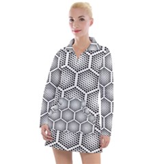 Halftone Tech Hexagons Seamless Pattern Women s Long Sleeve Casual Dress by Ket1n9