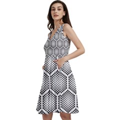 Halftone Tech Hexagons Seamless Pattern Sleeveless V-neck Skater Dress With Pockets by Ket1n9