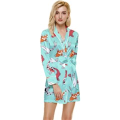 Pattern With Koi Fishes Long Sleeve Satin Robe by Ket1n9