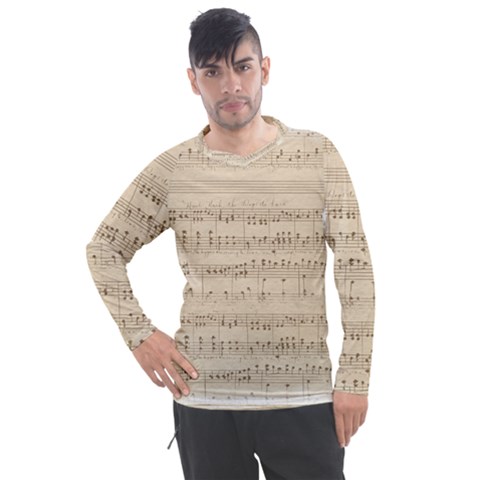 Vintage Beige Music Notes Men s Pique Long Sleeve T-shirt by Loisa77