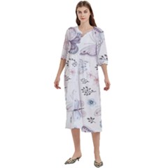 Butterflies Cute Flower Pastel Pattern Women s Cotton 3/4 Sleeve Nightgown by Loisa77