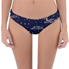 Hand Drawn Scratch Style Night-sky-with-moon-cloud Space Among-stars-seamless Pattern Vector Design Reversible Hipster Bikini Bottoms by Ket1n9