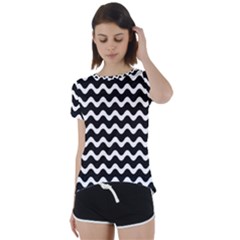 Wave-black White Short Sleeve Open Back T-shirt by kyorashop23