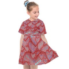 Love Hearts Valentine Red Symbol Kids  Sailor Dress by Paksenen