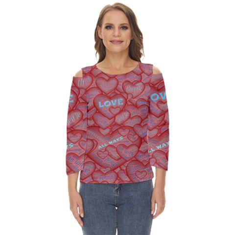 Love Hearts Valentine Red Symbol Cut Out Wide Sleeve Top by Paksenen