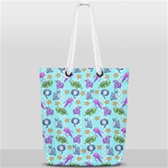 Sea Ocean Sealife Turtle Jellyfish Full Print Rope Handle Tote (small) by Loisa77