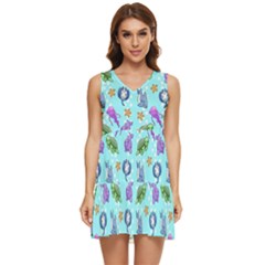 Sea Ocean Sealife Turtle Jellyfish Tiered Sleeveless Mini Dress by Loisa77