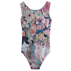 Whimsical Colorful Young Girl Kids  Cut-out Back One Piece Swimsuit by Loisa77