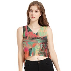 Backgrounds Multi Colored Abstract V-neck Cropped Tank Top by Loisa77