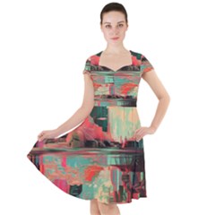 Backgrounds Multi Colored Abstract Cap Sleeve Midi Dress With Pockets by Loisa77