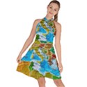 World Map Sleeveless Halter Neck A-Line Dress View1