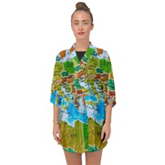 World Map Half Sleeve Chiffon Kimono by Ket1n9