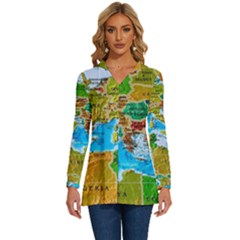 World Map Long Sleeve Drawstring Hooded Top by Ket1n9