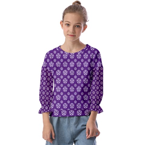 White Pentacle And Purple Pattern Kids  Cuff Sleeve Top by cheekywitch